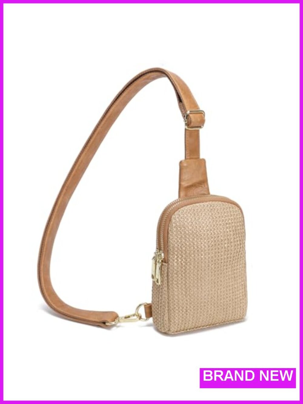 Faux Straw Crossbody Bag, Lightweight Summer Beach Sling Purse with Zipper